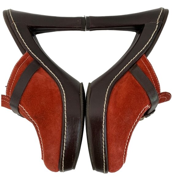 Coach Cleo Red Suede High Heel Mule Shoe Size 6.5M Platform 7938 Buckle Italy - Picture 3 of 9